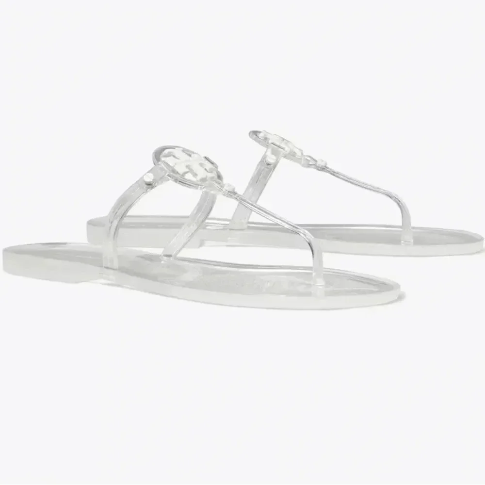 Tory Burch Mini Miller Jelly Thong Sandal Gray Size 6 Like New With Box